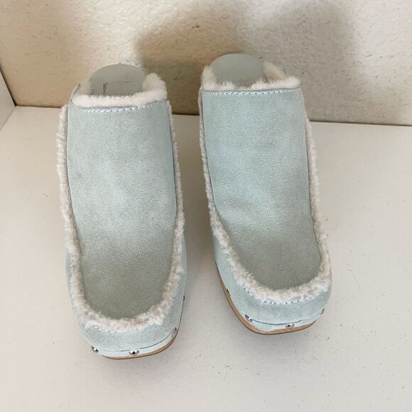 UGG Aubriana Platform Slip On Wooden Clog Heel in Sage mint green 9 - Picture 6 of 16
